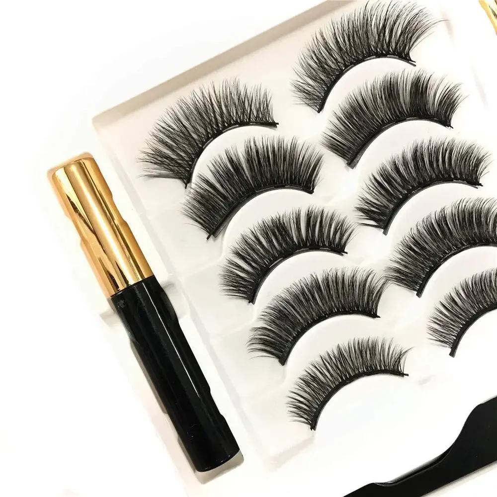 [5 Pairs] Magnetic 5 D Eyelashes and Eyeliner Kit, Reusable